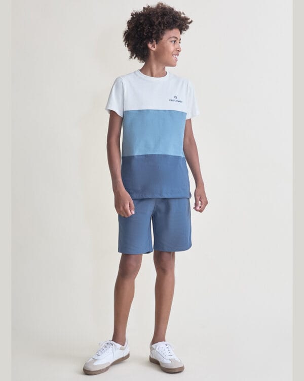 Παιδικό σετ λευκό-μπλε με σορτς - Image 2