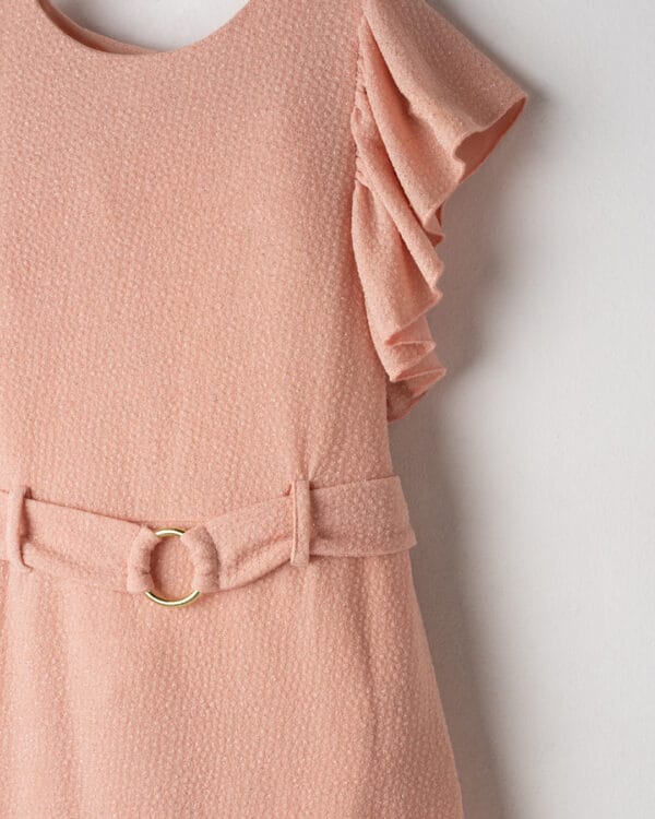 Παιδικό φόρεμα σομόν glitter με ζώνη και τσαντούλα - Image 3