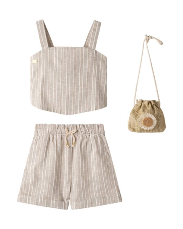 Παιδικό σετ total μπεζ ριγέ με χρυσοκλωστή