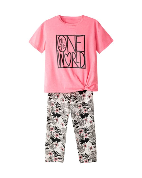 Σετ fluo ροζ - floral με κολάν capri