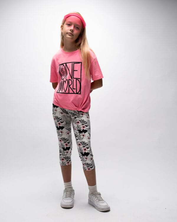 Σετ fluo ροζ - floral με κολάν capri - Image 2