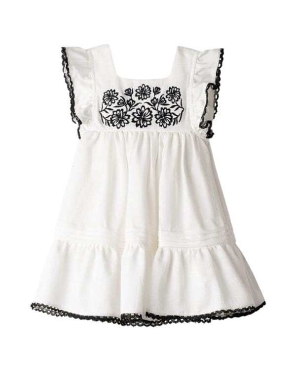 Παιδικό φόρεμα λευκό με μαύρες λεπτομέρειες