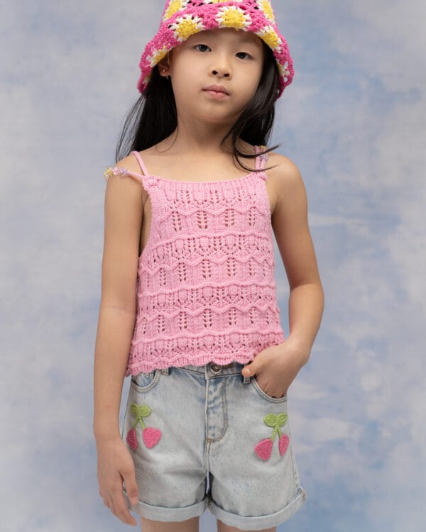 Παιδικό σετ ροζ-τζιν με σορτς - Image 2