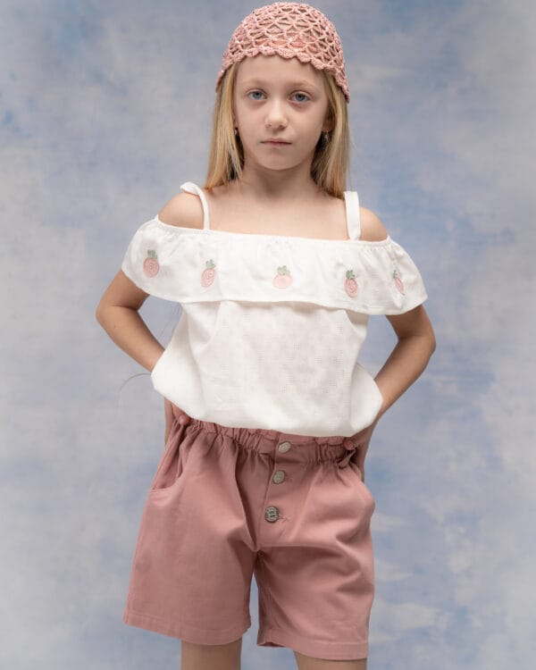 Παιδικό σετ λευκό-σάπιο μήλο με σορτς - Image 2