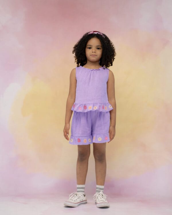 Παιδικό σετ λιλά λινό με σορτς - Image 2