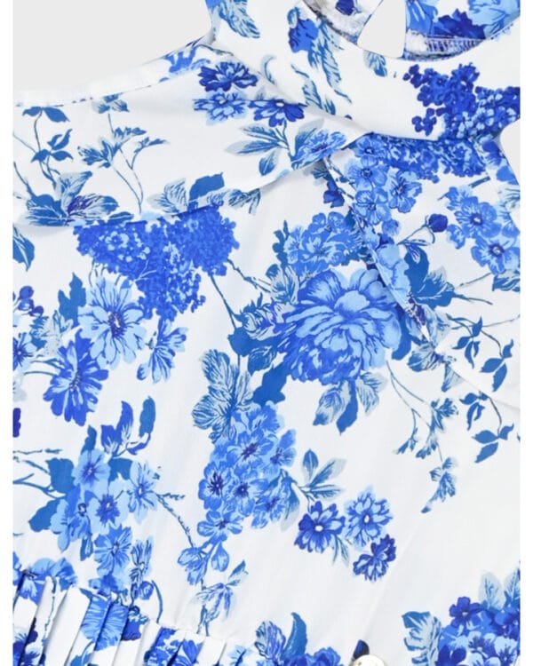 Παιδική ολόσωμη φόρμα λευκή-μπλε floral πλισέ - Image 4