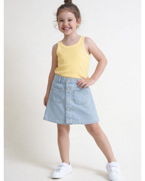 Παιδικό σετ κίτρινο παστέλ-τζιν με τοπ και φούστα - Image 2