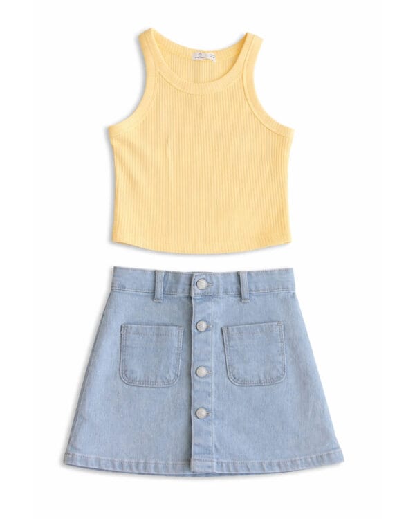 Παιδικό σετ κίτρινο παστέλ-τζιν με τοπ και φούστα