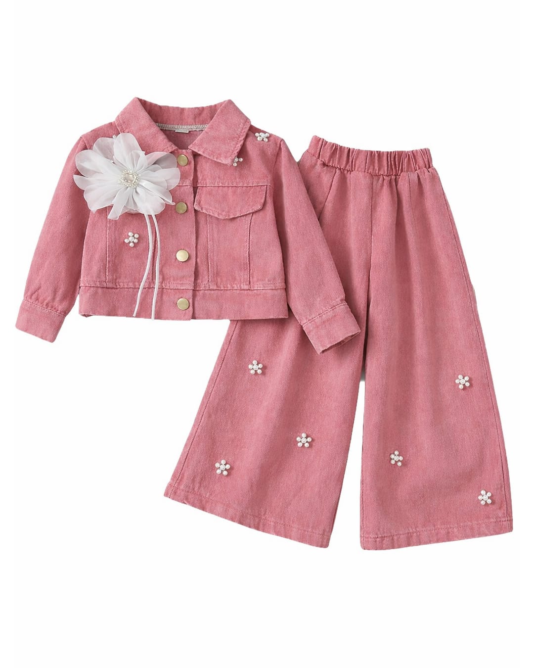 C26-01-4 Παιδικό σετ total denim σάπιο μήλο με φαρδύ παντελόνι - Image 1