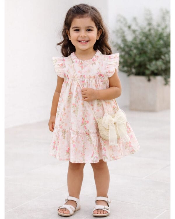 Παιδικό φόρεμα ροζ απαλό floral με τσαντάκι - Image 2