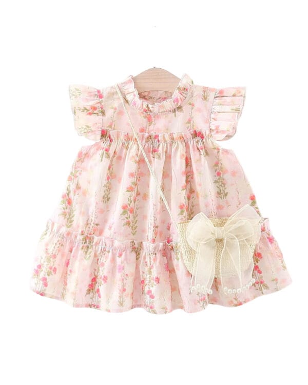 Παιδικό φόρεμα ροζ απαλό floral με τσαντάκι