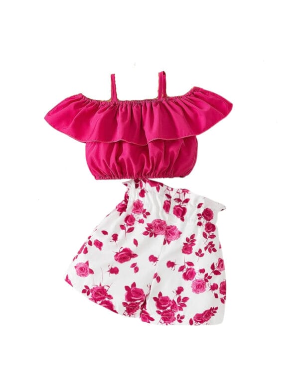 Παιδικό σετ φούξια-λευκό floral με σορτς
