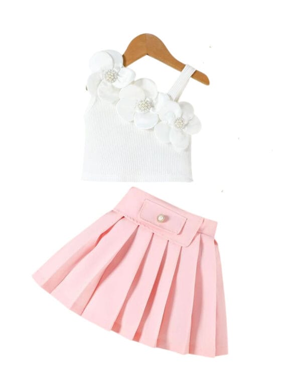 Παιδικό σετ λευκό-ροζ με φούστα