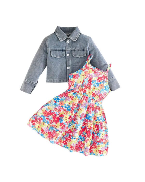Παιδικό φόρεμα floral με τζιν μπολερό