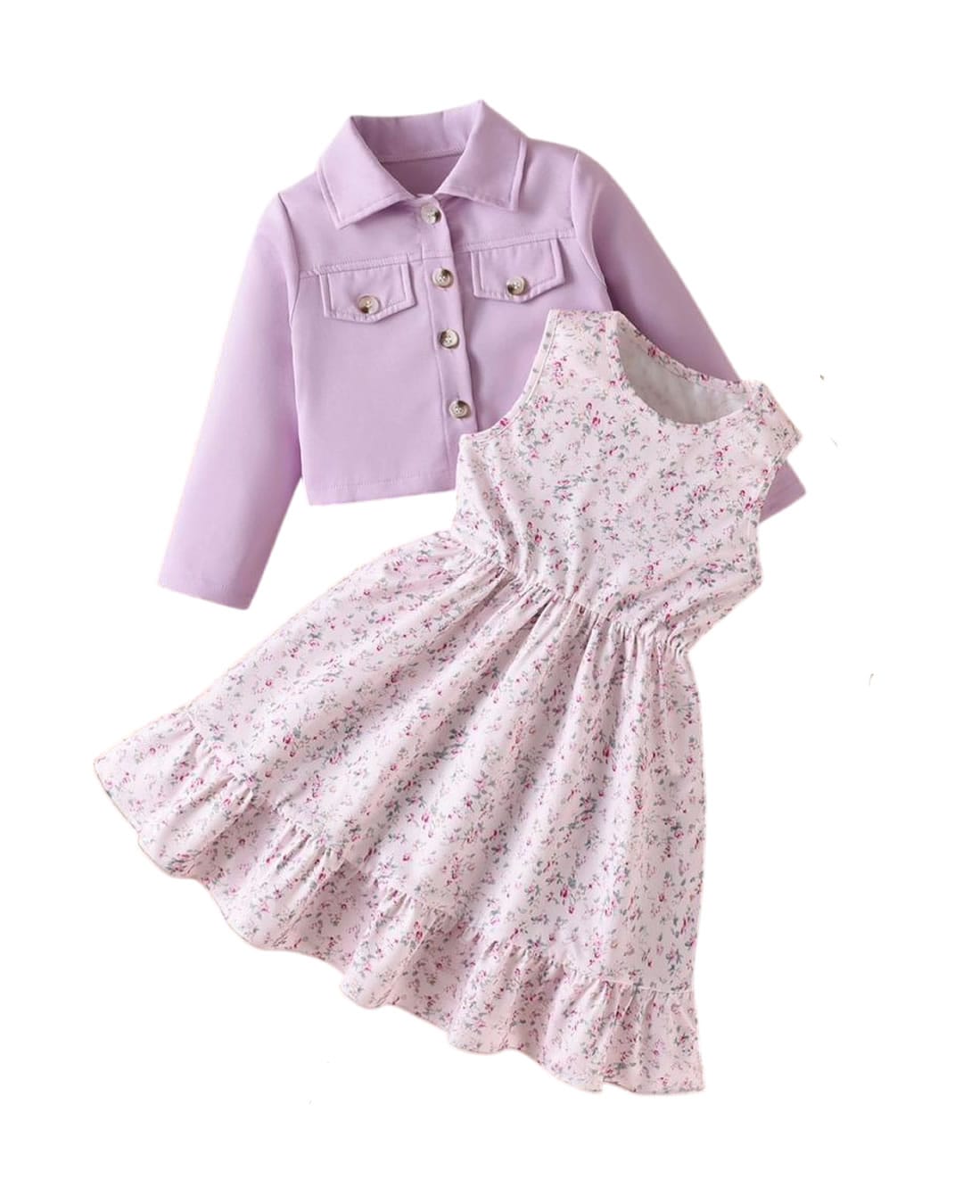 C26-029-3 Παιδικό φόρεμα λιλά floral με μπολερό - Image 1