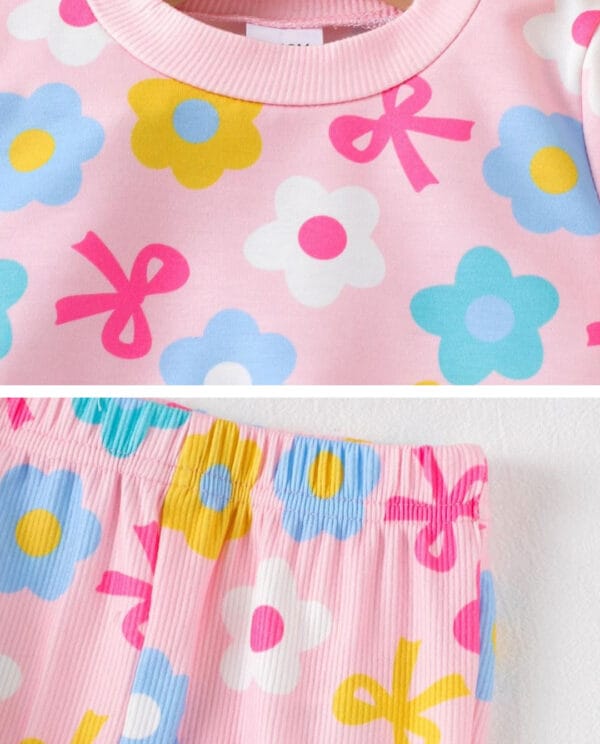 Βρεφικό-παιδικό σετ ροζ floral με παντελόνι καμπάνα - Image 2