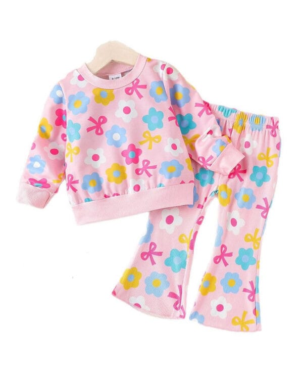 Βρεφικό-παιδικό σετ ροζ floral με παντελόνι καμπάνα