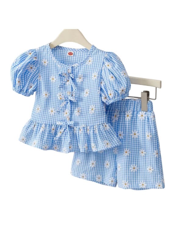 Παιδικό σετ total σιέλ καρό με Μαργαρίτες