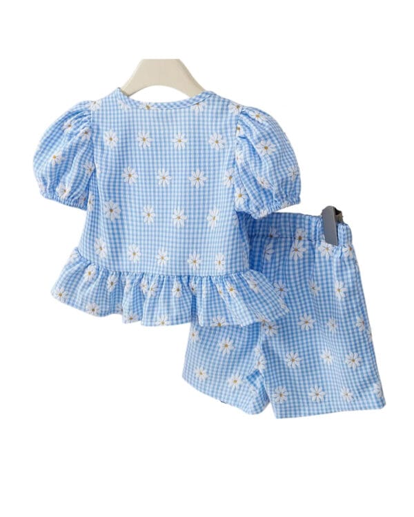 Παιδικό σετ total σιέλ καρό με Μαργαρίτες - Image 3