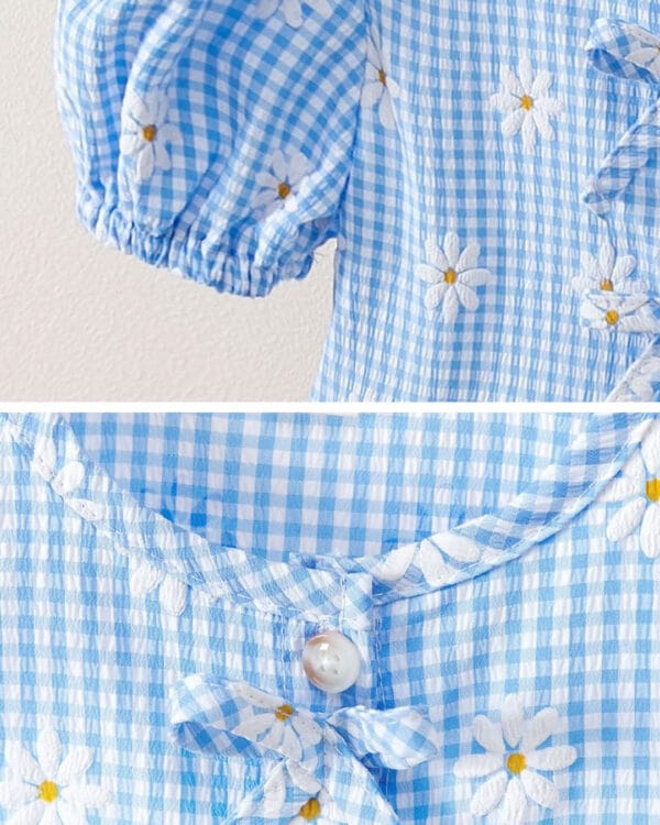 Παιδικό σετ total σιέλ καρό με Μαργαρίτες - Image 4