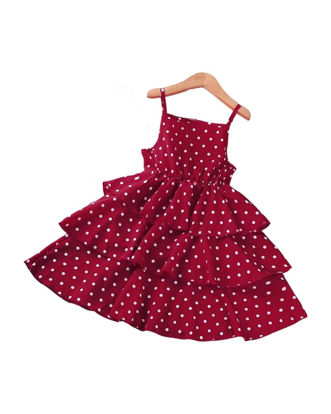 C26-043 Παιδικό φόρεμα κόκκινο πουά με βολάν - Image 1