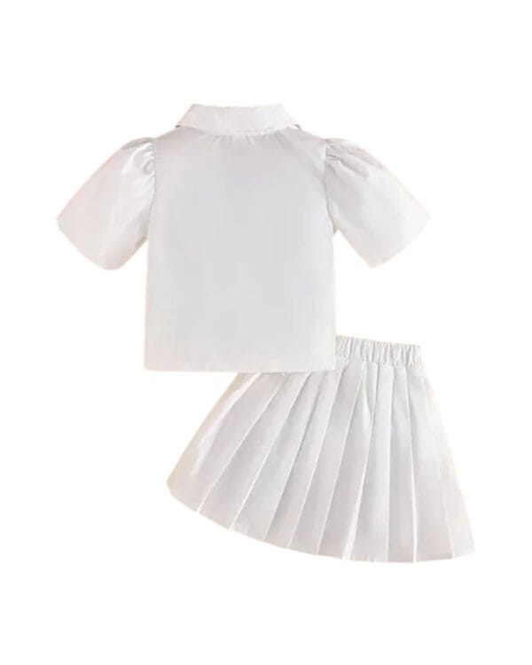 Παιδικό σετ λευκό δαντελένιο με φούστα πλισέ - Image 3