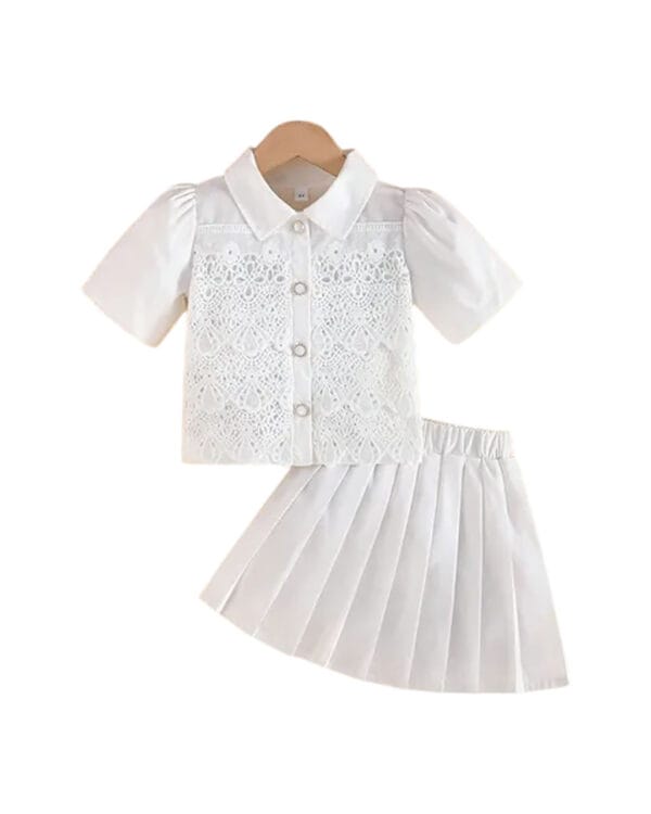 Παιδικό σετ λευκό δαντελένιο με φούστα πλισέ