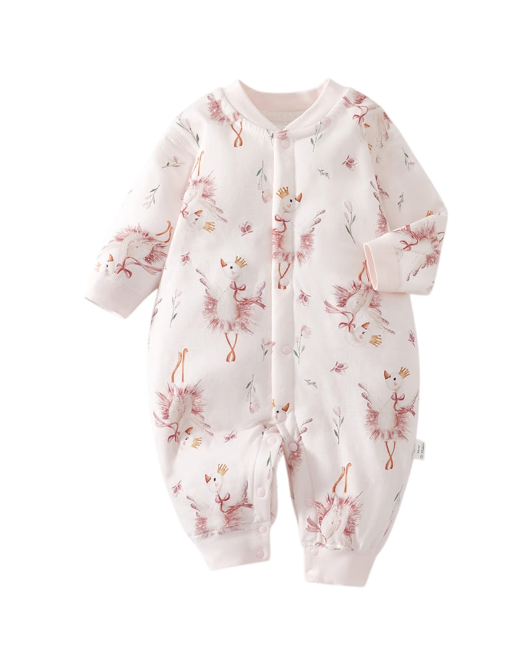 DB-1134 Βρεφικό φορμάκι ροζ απαλό με Κύκνους - Image 1