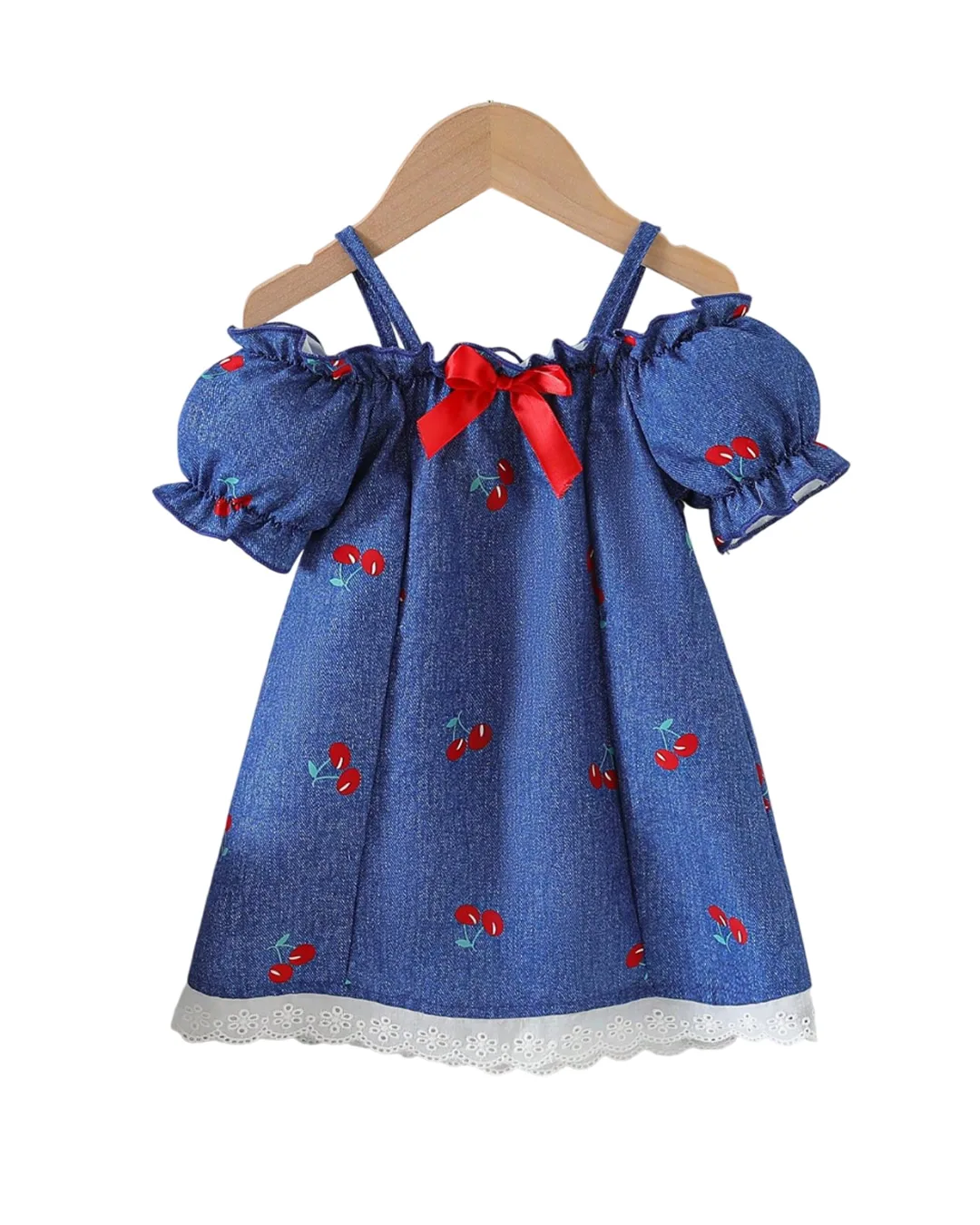 Βρεφικό φόρεμα τύπου τζιν με Κερασάκια - Image 1