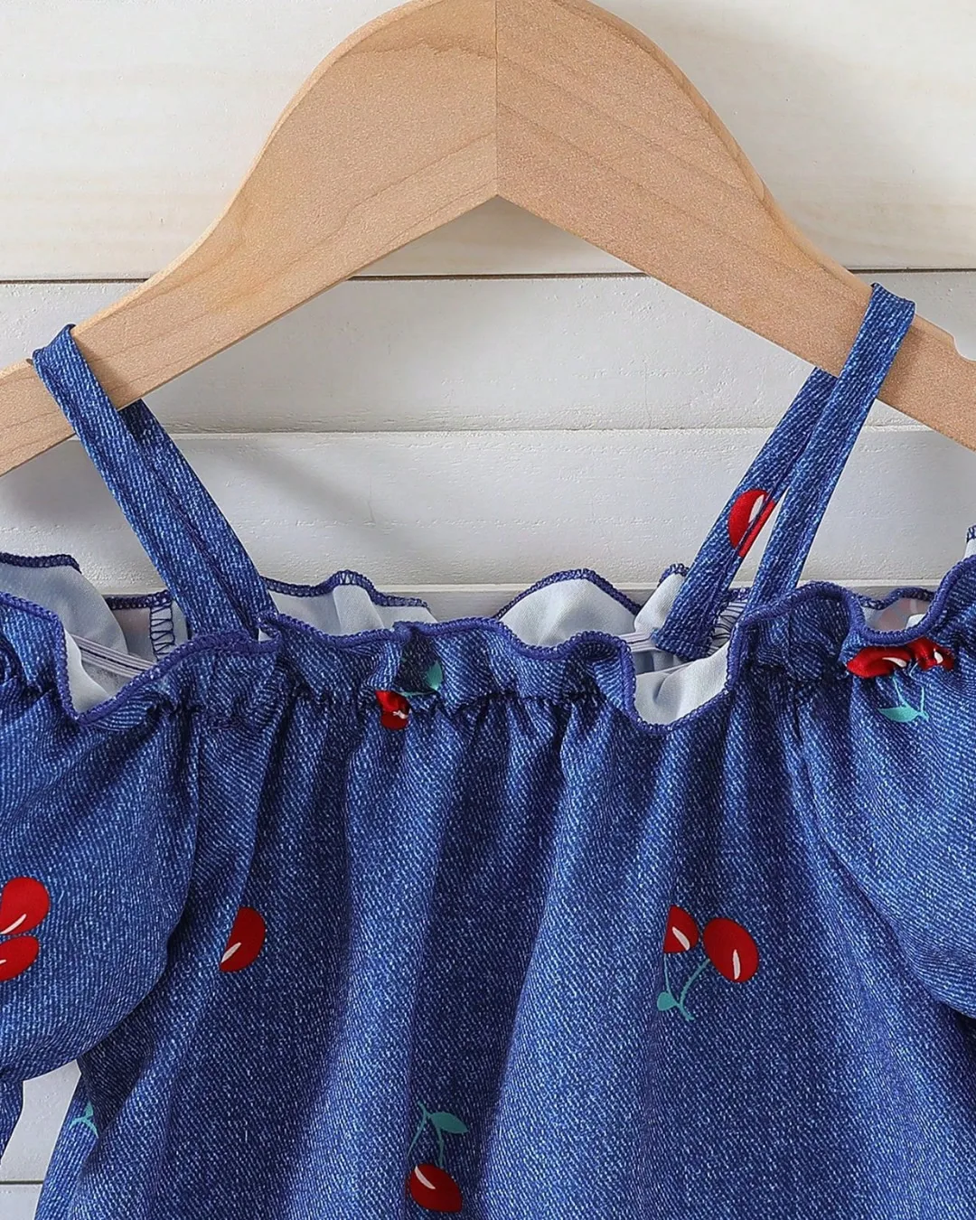 Βρεφικό φόρεμα τύπου τζιν με Κερασάκια - Image 2