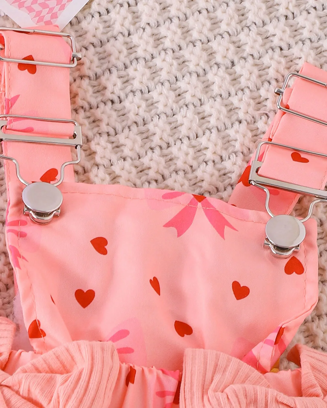 Βρεφικό σετ κορμάκι-φούστα/σαλοπέτα σομόν με Καρδούλες - Image 3