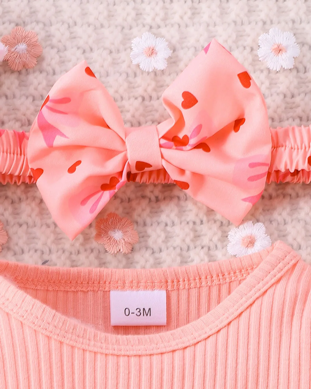 Βρεφικό σετ κορμάκι-φούστα/σαλοπέτα σομόν με Καρδούλες - Image 4