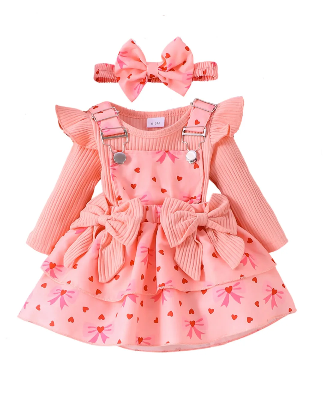 Βρεφικό σετ κορμάκι-φούστα/σαλοπέτα σομόν με Καρδούλες - Image 1