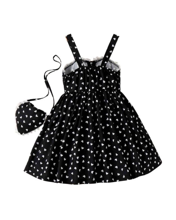 Παιδικό φόρεμα μαύρο με Καρδούλες και τσάντα - Image 3