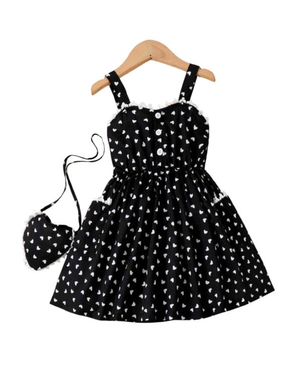 Παιδικό φόρεμα μαύρο με Καρδούλες και τσάντα