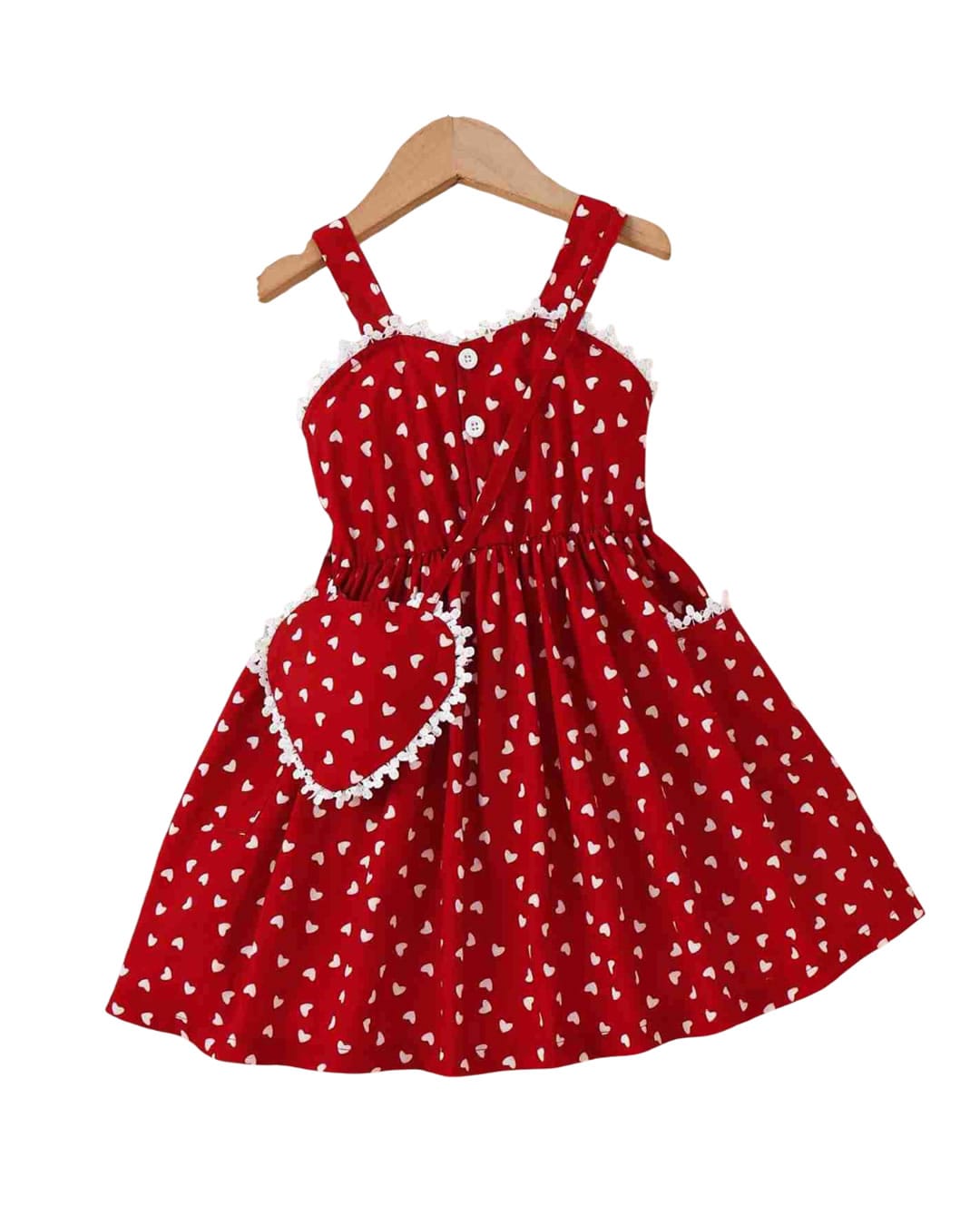 DW-240-1 Παιδικό φόρεμα κόκκινο με Καρδούλες και τσάντα - Image 1
