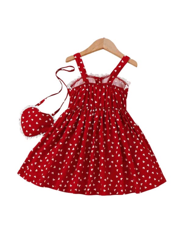 Παιδικό φόρεμα κόκκινο με Καρδούλες και τσάντα - Image 3