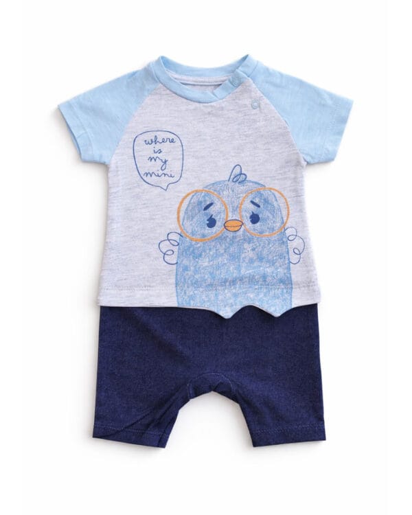 Βρεφικό φορμάκι γκρι-μπλε με Πουλάκι