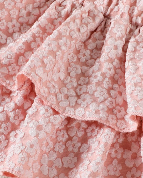 Βρεφικό σετ λευκό-ροζ ανάγλυφο floral με φούστα - Image 3