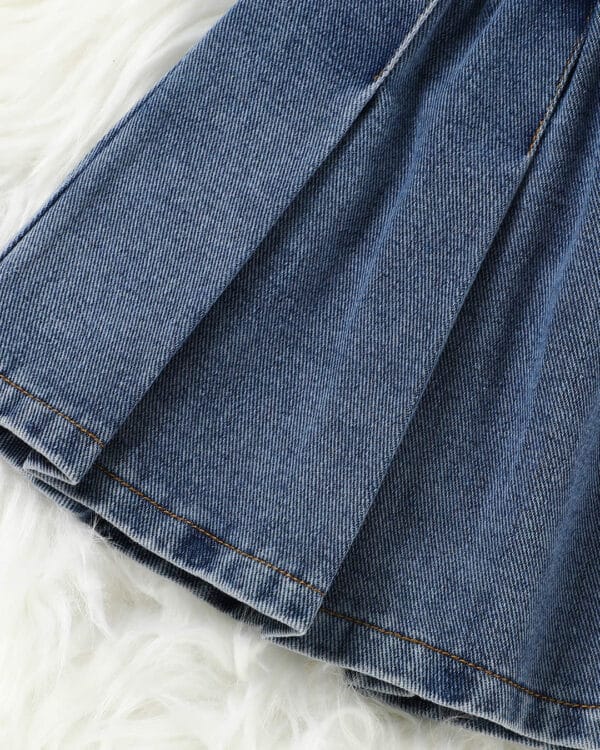 Παιδικό σετ total denim με γιλέκο και φούστα - Image 6