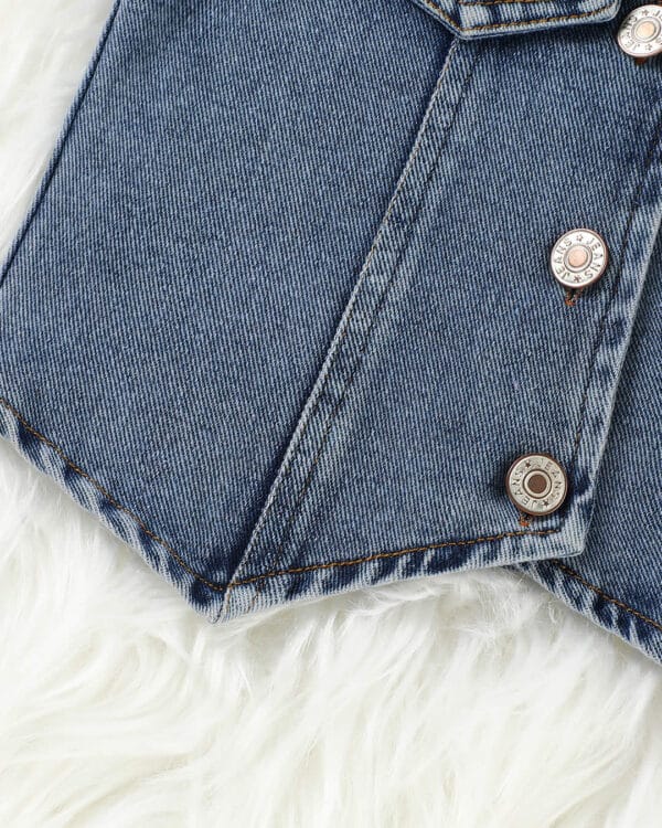 Παιδικό σετ total denim με γιλέκο και φούστα - Image 5