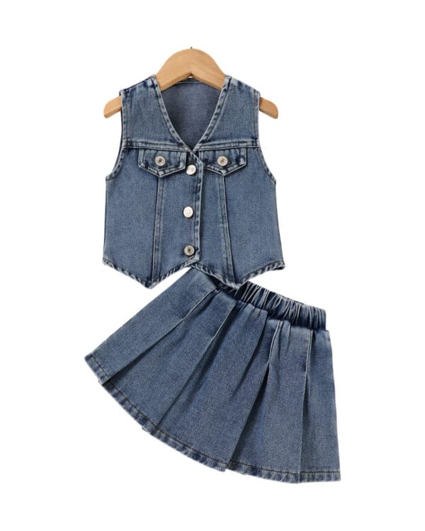 Παιδικό σετ total denim με γιλέκο και φούστα
