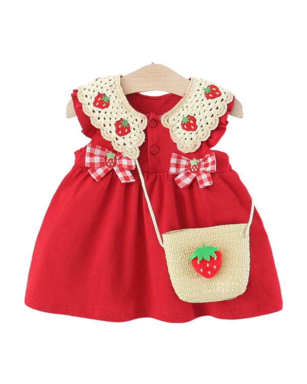 Βρεφικό-Παιδικό φόρεμα κόκκινο με πλεκτό γιακά Φράουλες