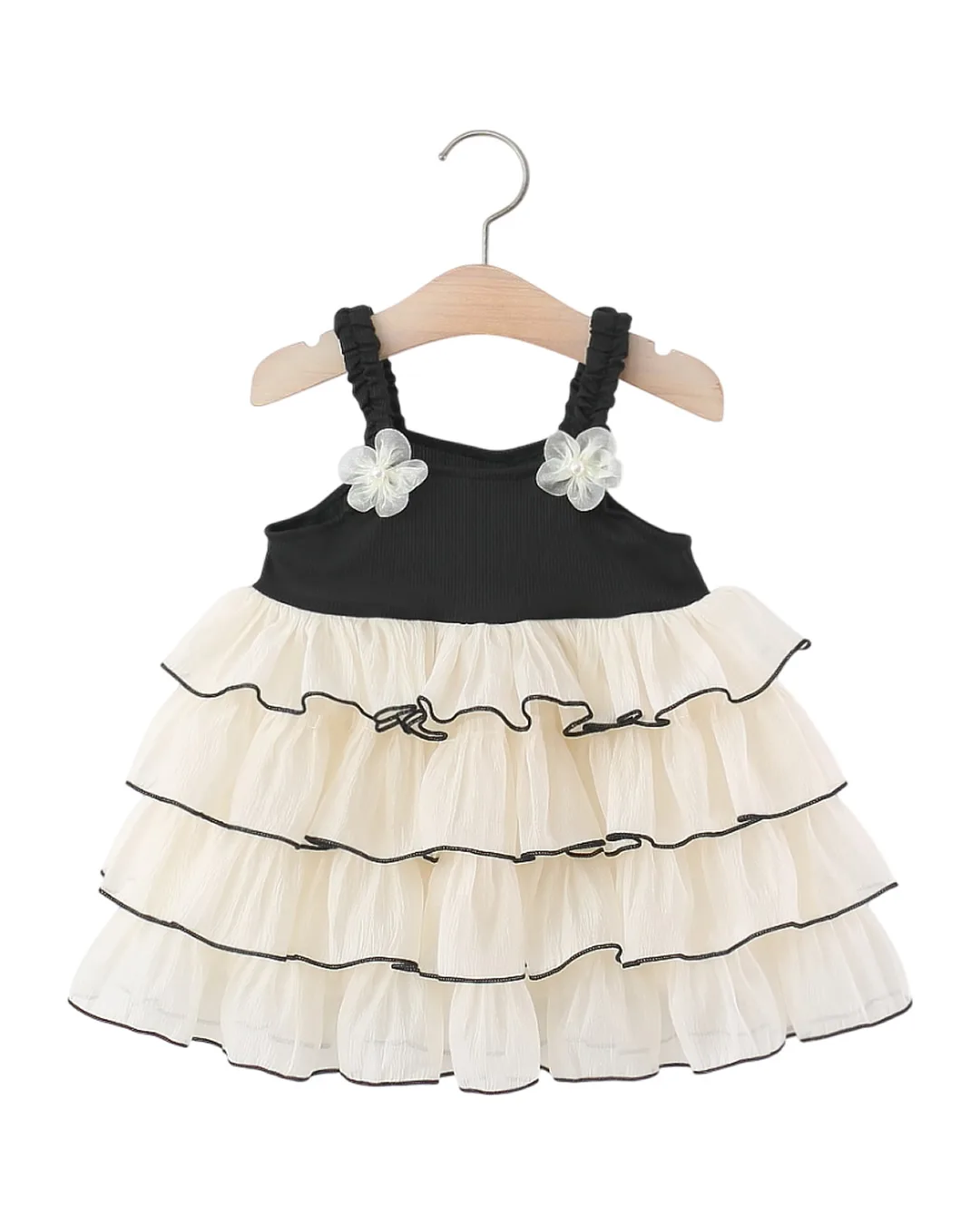 Βρεφικό φόρεμα μαύρο-κρεμ με βολάν - Image 1