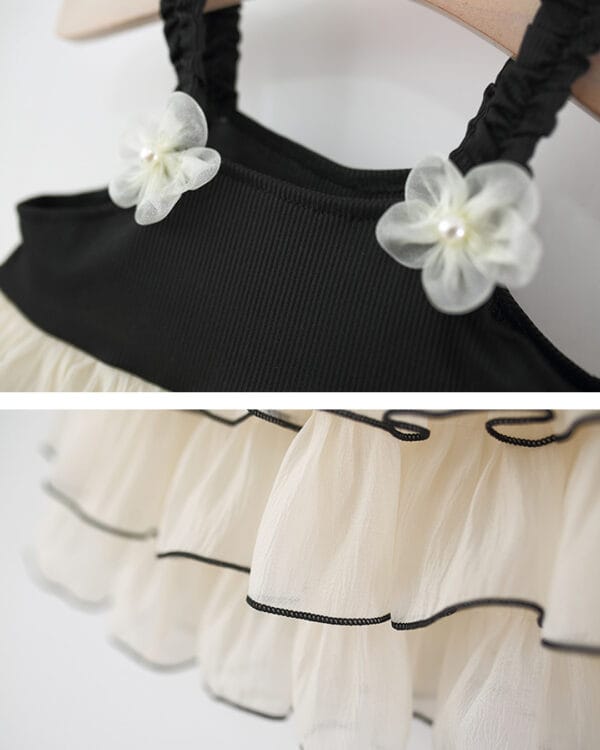 Βρεφικό φόρεμα μαύρο-κρεμ με βολάν - Image 3