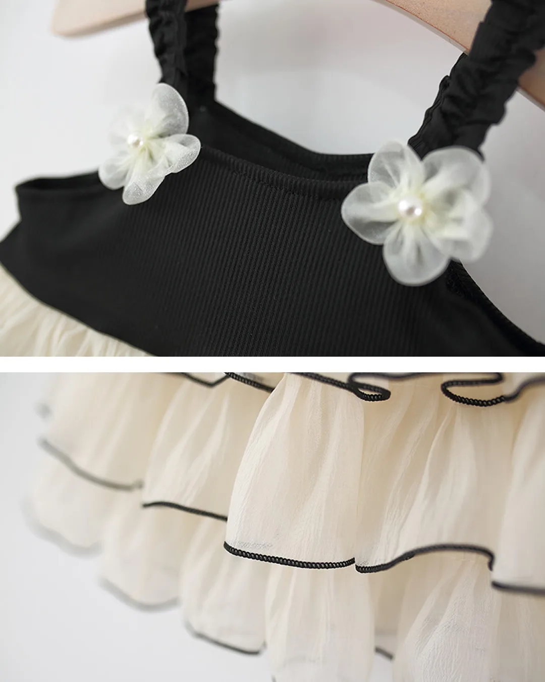 Βρεφικό φόρεμα μαύρο-κρεμ με βολάν - Image 3