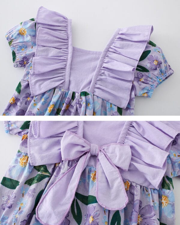 Βρεφικό κορμάκι φιγούρας λιλά-σιέλ floral με κορδέλα - Image 2