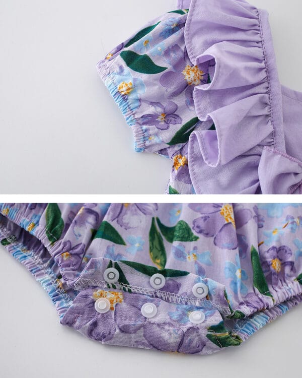 Βρεφικό κορμάκι φιγούρας λιλά-σιέλ floral με κορδέλα - Image 3