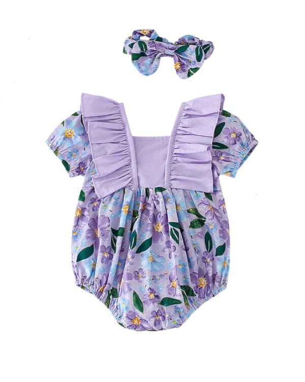 Βρεφικό κορμάκι φιγούρας λιλά-σιέλ floral με κορδέλα