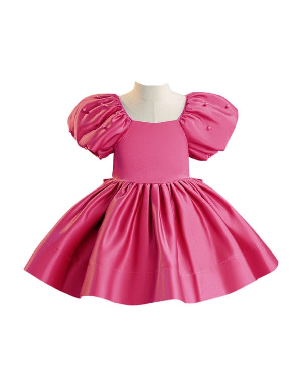 Παιδικό φόρεμα φούξια σατινέ με πέρλες